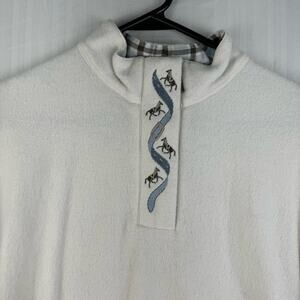 Monterey By Koret Vintage White Fleece Sweater Women’s Medium Equestrian Horses
